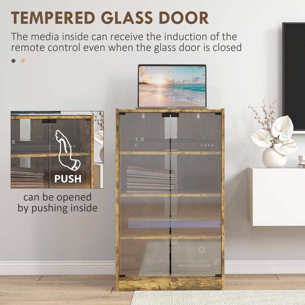Rustic Brown 5-Tier Media Stand Cabinet with Glass Doors