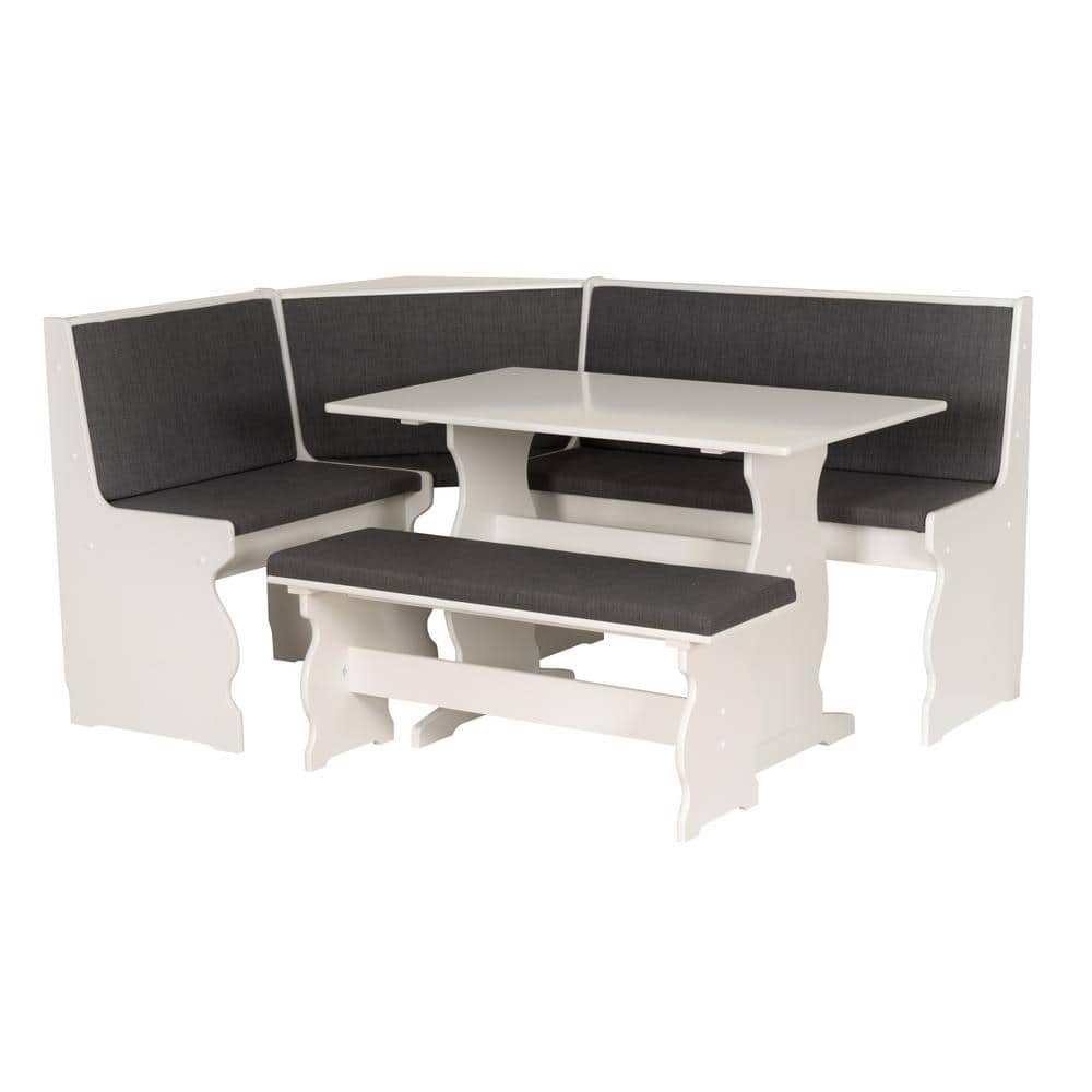 Ember 3-Piece L-Shaped White and Charcoal Wood Top Nook Dining Room Set Sea