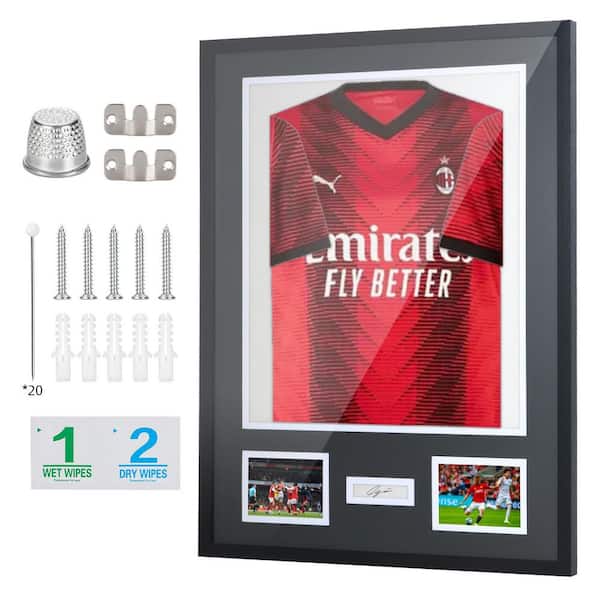 Unbranded Jersey Frame Display Case, Black 23.6 in. x 31.5 in. Jersey Frame, Jersey Display Case, Wood, Photos&Signature (1-Pack)