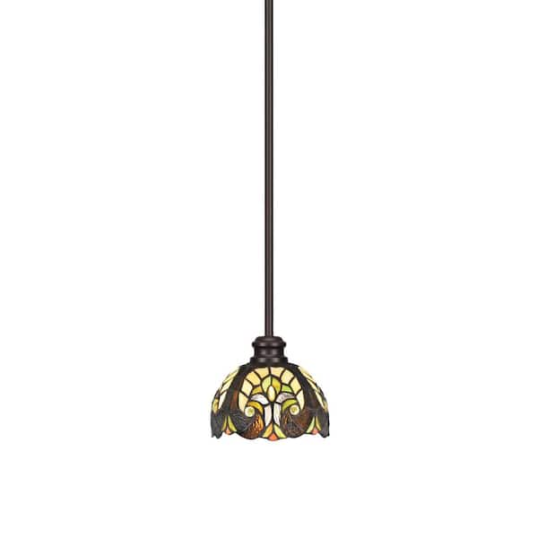 Unbranded Albany 60-Watt 1-Light Espresso Shaded Pendant Light with Ivory Cypress Art Glass Shade, No Bulbs Included