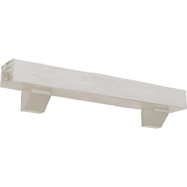 Ekena Millwork 4 in. x 4 in. x 4 ft. Rough Cedar Faux Wood Fireplace Mantel Kit with Ashford Corbels, Factory Prepped Ready to Paint