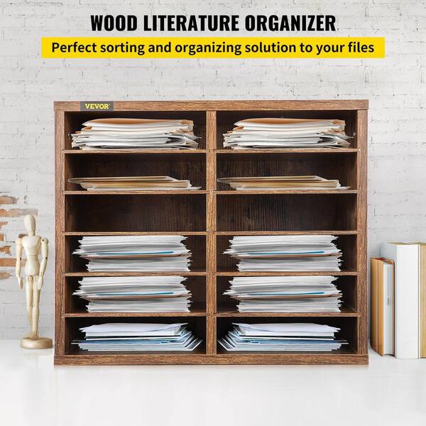 VEVOR Wood Literature Organizer 12 Compartments Adjustable File