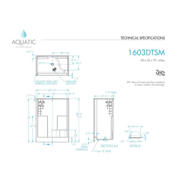 Aquatic Everyday 60 x 36 x 79 1-Piece Shower Stall