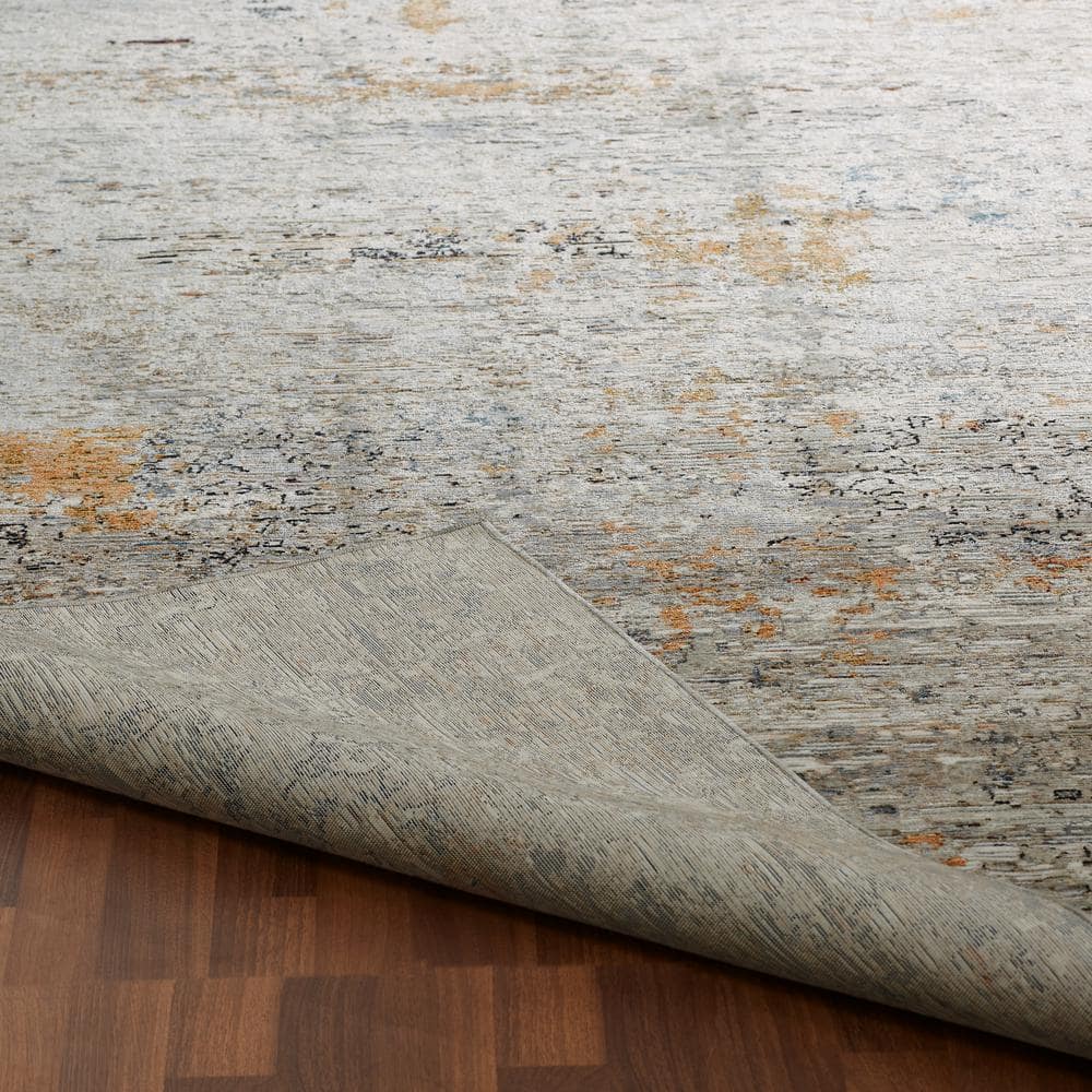 Gray Abstract Hand-knotted Viscose Area Rug 7'9" x 10'