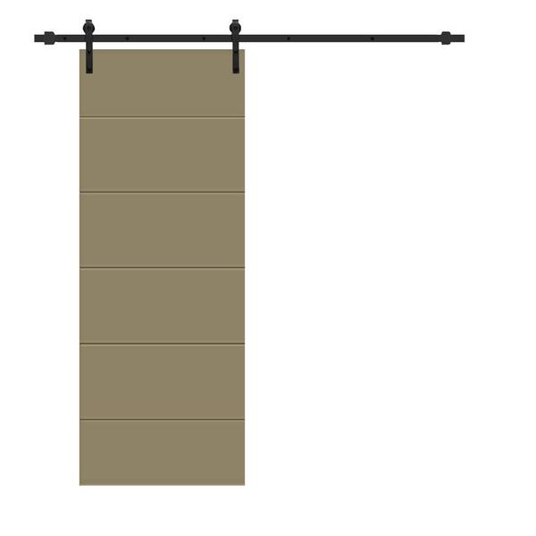 CALHOME Modern Classic Series 30 in. x 80 in. Olive Green Stained Composite MDF Paneled Sliding Barn Door with Hardware Kit