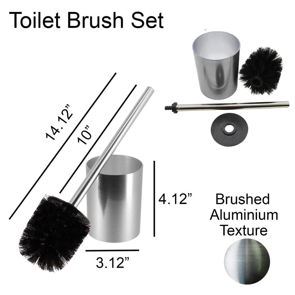 Medium Silver Brushed Aluminum Toilet Brush and Holder Set