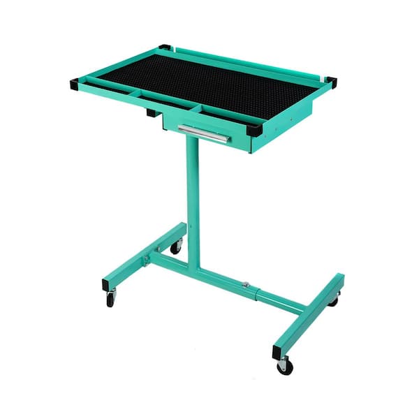 200 lbs. Capacity Light Blue Adjustable Work Table with Drawer Rolling Tool Tray with Wheels