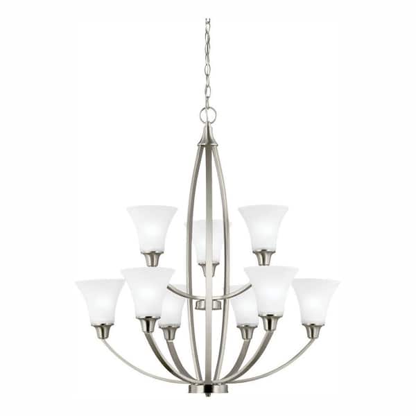 Generation Lighting Metcalf 9-Light Brushed Nickel Chandelier with LED Bulbs