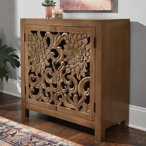 Urbanest Solid Wood Monroe Accent Cabinet Storage w/ 3 Seagrass Baskets 29" Tall 