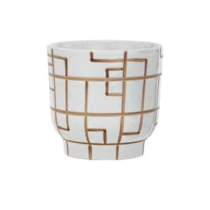 Cream and Brown Stone Round Geometric Harmony Planter with Reactive Glaze (1-Pack)