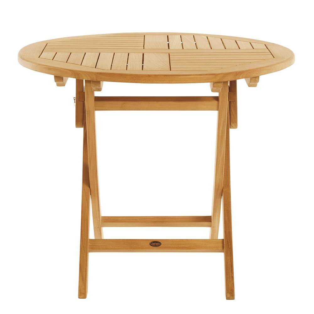 Light Brown Round Teak Folding Outdoor Dining Table