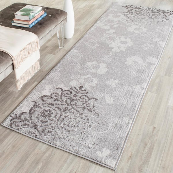 Adirondack Silver/Ivory 3 ft. x 20 ft. Floral Runner Rug