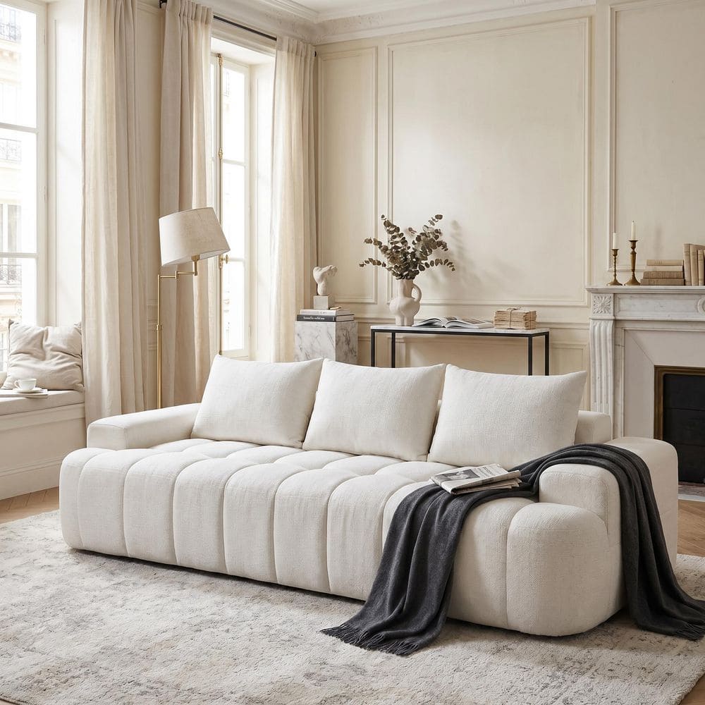 CloudPuff 100 in. W Oversized Square Arm Corduroy Curved 4-Seater Rectangle Sofa with Channel Tufting in Ivory White price history on PriceWatchPro