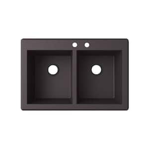 Dual-Mount Granite 33 in. x 22 in. 2-Hole 50/50 Double Bowl Kitchen Sink in Nero