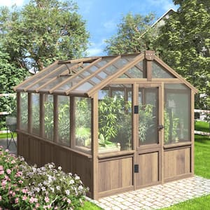 6 ft. W x 10 ft. D x 7 ft. H Wood Brown Garden Plant Greenhouse for Outdoors with Multi-Layer Polycarbonate Panels