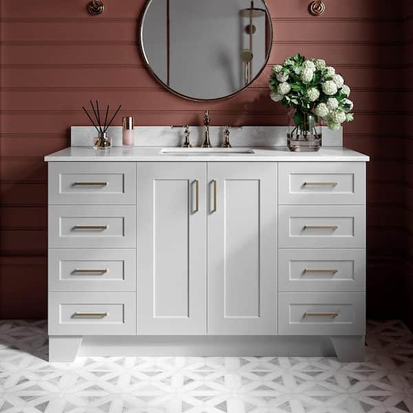 ARIEL Taylor 55 in. W x 22 in. D x 35.25 in. H Freestanding Bath Vanity in Grey with Carrara White Marble Top