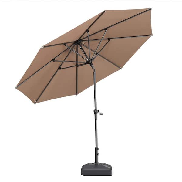 10 ft. Octagon Aluminum Auto-Tilt Outdoor Market Patio Umbrella in Taupe