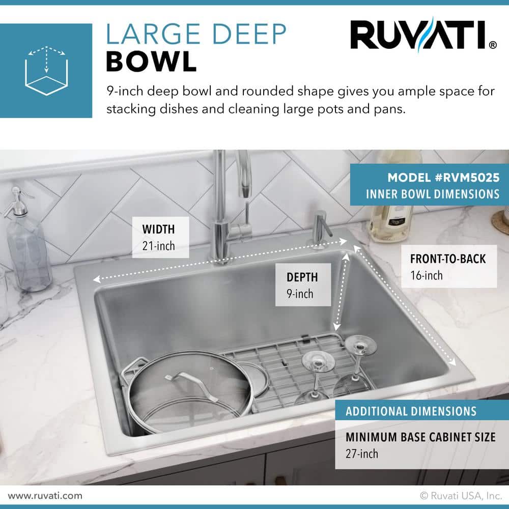 Ruvati 28" Stainless Steel Drop-In Single Bowl Kitchen Sink