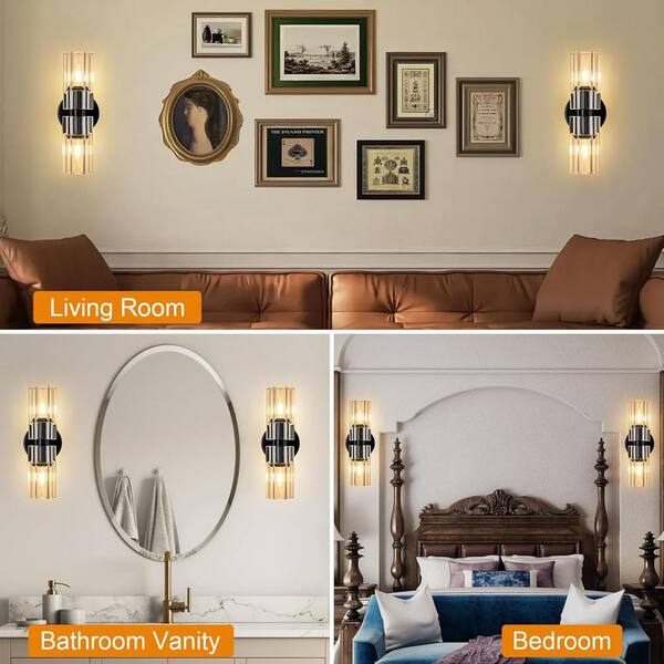 HOSSEE Gold Wall Sconce - Crystal Wall Lighting For Bedroom & Bathroom