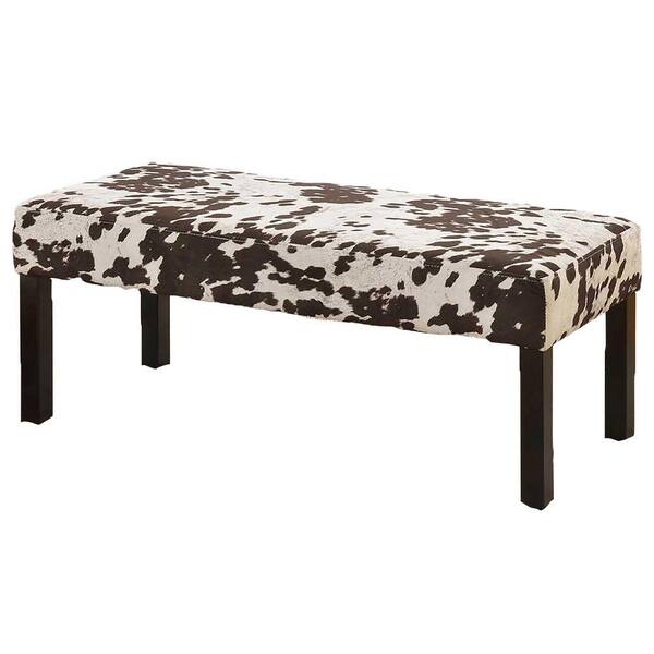 Unbranded Alma Contemporary Fabric Upholstered Cowhide Pattern Decorative Accent Bench, Brown/ Beige