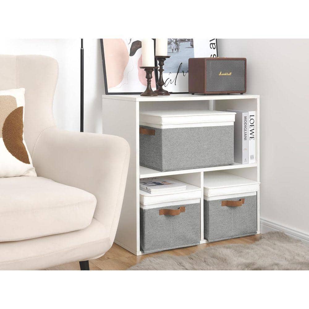 Gray and White 17 in. x 10.5 in. Fabric Decorative Basket Set of 3