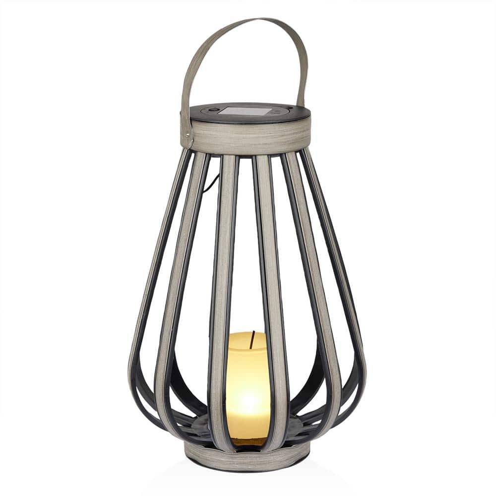 Gray Outdoor Solar Lantern with LED Decorative Plastic