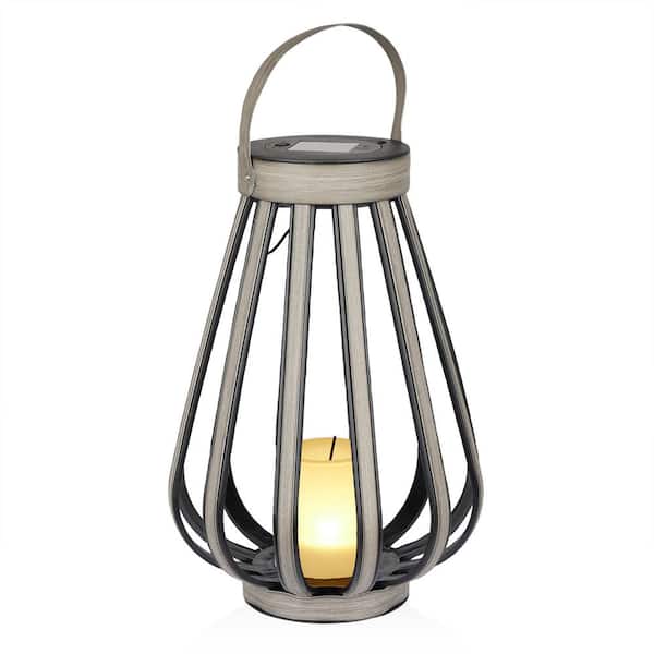 Alpine Corporation Gray Outdoor Solar Lantern with LED Decorative Plastic