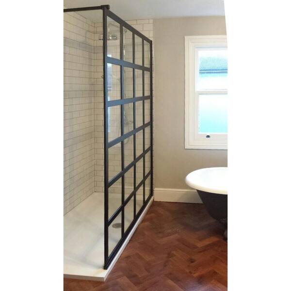 Coastal Shower Doors - Gridscape Series V1 36 in. x 72 in. Divided Light Shower Screen in Matte Black and Clear Glass