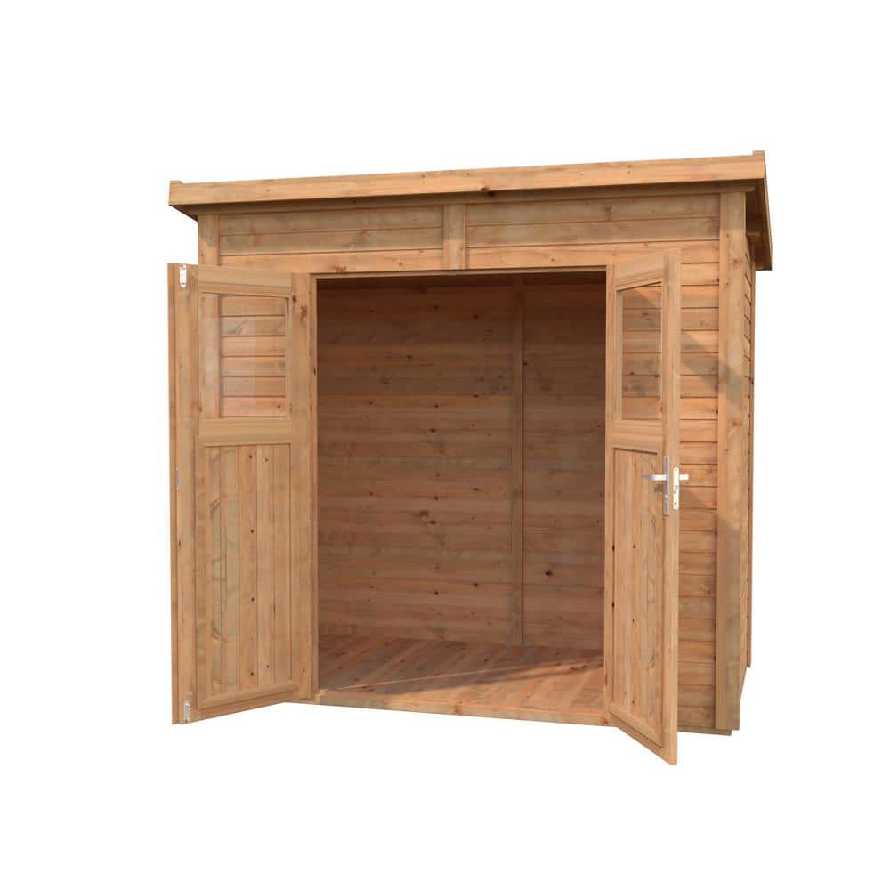 8 ft. x 4 ft. Light Brown Wooden Lean-To Storage Shed with Double Doors and Windows