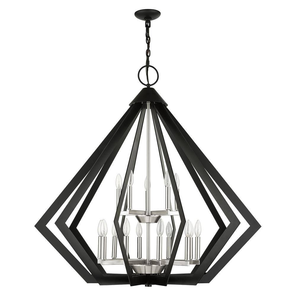 Black Industrial 15-Light 2-Tier Foyer Chandelier