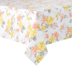 Amber Floral 84 in. W x 60 in. L Yellow/Coral Cotton Blend Tablecloth