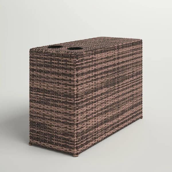 Mondawe Brown Rectangle Wicker Outdoor Side Table with Cup Holder