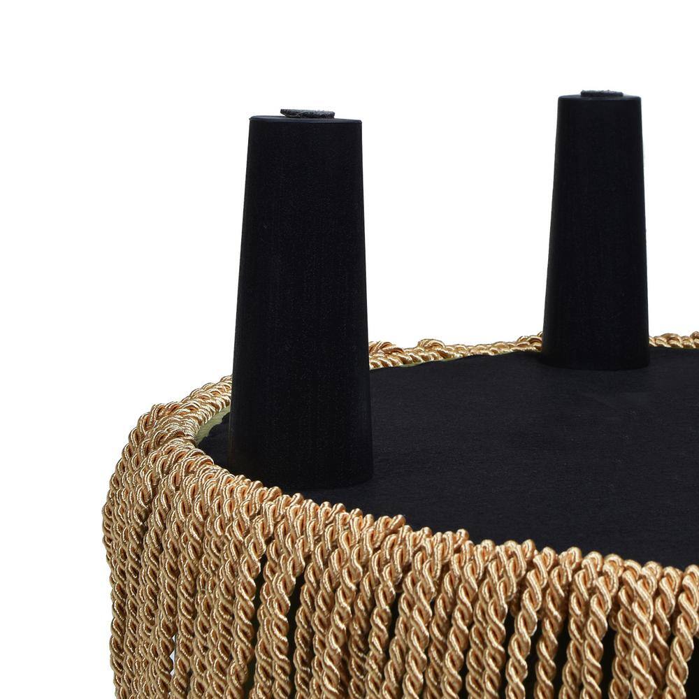 Olive Green Velvet Tufted Round Ottoman with Fringe