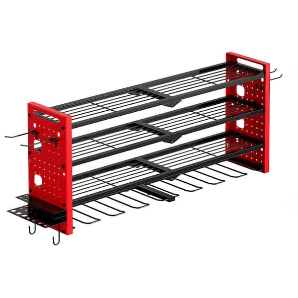16.5 in. Red Steel 4-Tier Power Tool Organizer Shelving Wall Mount Utility Storage Rack 1-Pack，RED/BLACK/YELLOW