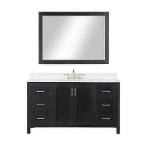 Hadiya 60 in. W x 22 in. D x 34 in. H Single Sink Bath Vanity in Black Oak with White Composite Stone Top and Mirror