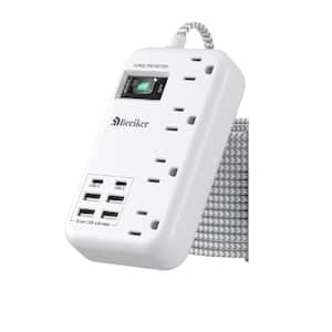 4-Outlets Power Strip Surge Protector with 15 ft. Extension Cord with 6 USB Charging Station Wall Mount in White