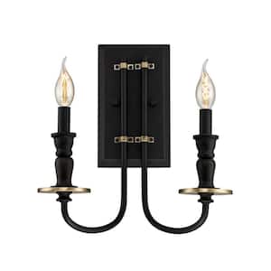 Cresting 2-Light Oil Rubbed Bronze with Antique Brass Wall Mount Bath Light