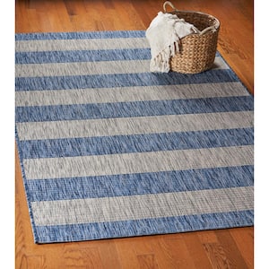 Clover Coastal Blue/Gray 5 ft. x 7 ft. Stripes Indoor/Outdoor Area Rug