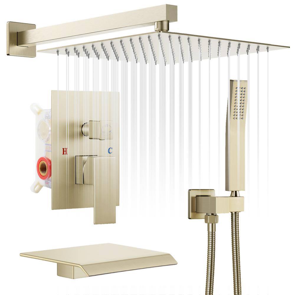 Single Handle 3-Spray Shower Faucet Square 12 in. 2.2 GPM with High Pressur