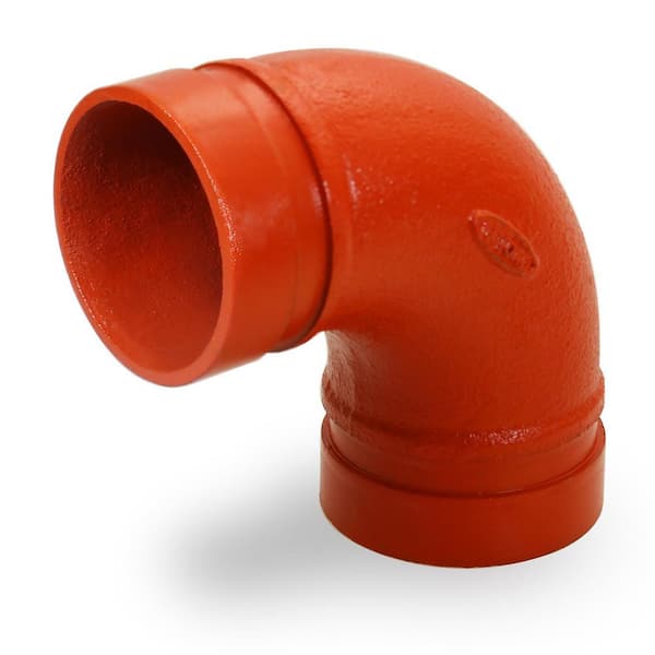 PLUMBFLEX 4 in. Grooved Ductile Iron 90-Degree F-Elbow Long Radius, Joins Pipes in Wet and Dry Systems Full Flow in Orange
