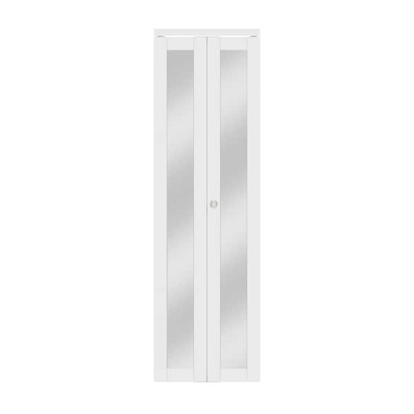 28 in. x 80 in. 1-Lite Mirrored Glass and Solid Core White Finished MDF Interior Closet Bi-Fold Door with Hardware