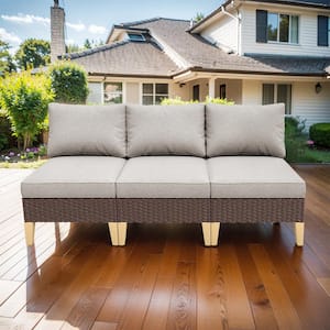 Brown 3-Piece Wicker Outdoor Sectional with Beige Cushions