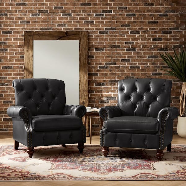 JAYDEN CREATION Ivo Black 36.5 in. W Traditional Oil Wax Genuine Leather Arm Chair (Set of 2）