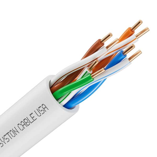 100 ft. White CMR Cat5e 350 MHz 24 AWG Solid Bare Copper Outdoor/Indoor Ethernet Network Wire - Bulk No Ends Heat Resist
