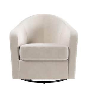 Ivory Velvet Gentle Swivel Curved Accent Chair