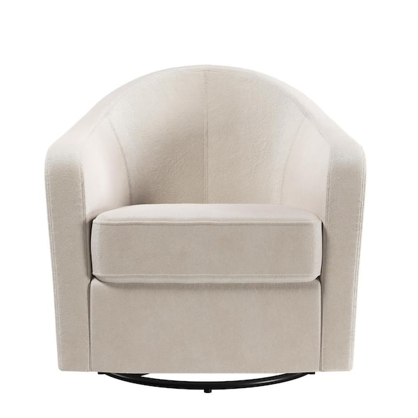DHP Ivory Velvet Gentle Swivel Curved Accent Chair