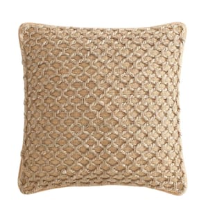 Jada Geometric Beige 20 in. x 20 in. Braided Jute Decorative Throw Pillow