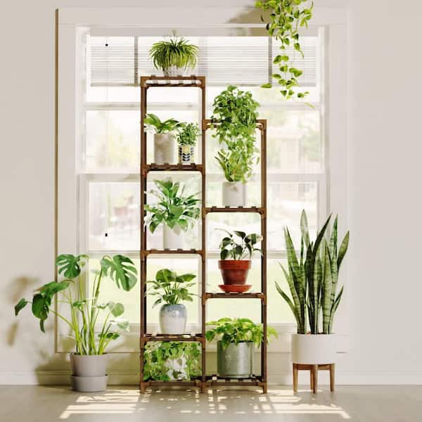 BYBLIGHT Wellston 43.7 in. Rustic Brown Round Wood Corner Plant Stand  Indoor, 6 Tier Plant Shelf Flower Stand Tall Potted Plant BB-ZHS007XF - The  Home Depot