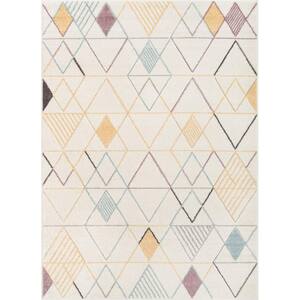 WHOA Prism White Geometric Distressed Scandinavian 3D Textured 5 ft. 3 in. x 7 ft. 3 in. Area Rug