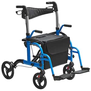 2 in 1 Rollator Walker and Wheelchair 300 lbs. Loading Mobility Walker with Footrests Adjustable Handle for Senior, Blue